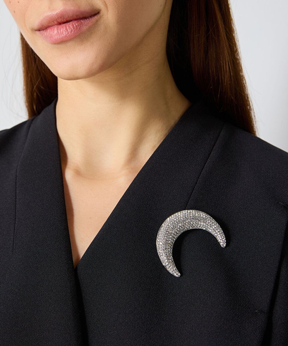 Silver color Shinny crescent brooch