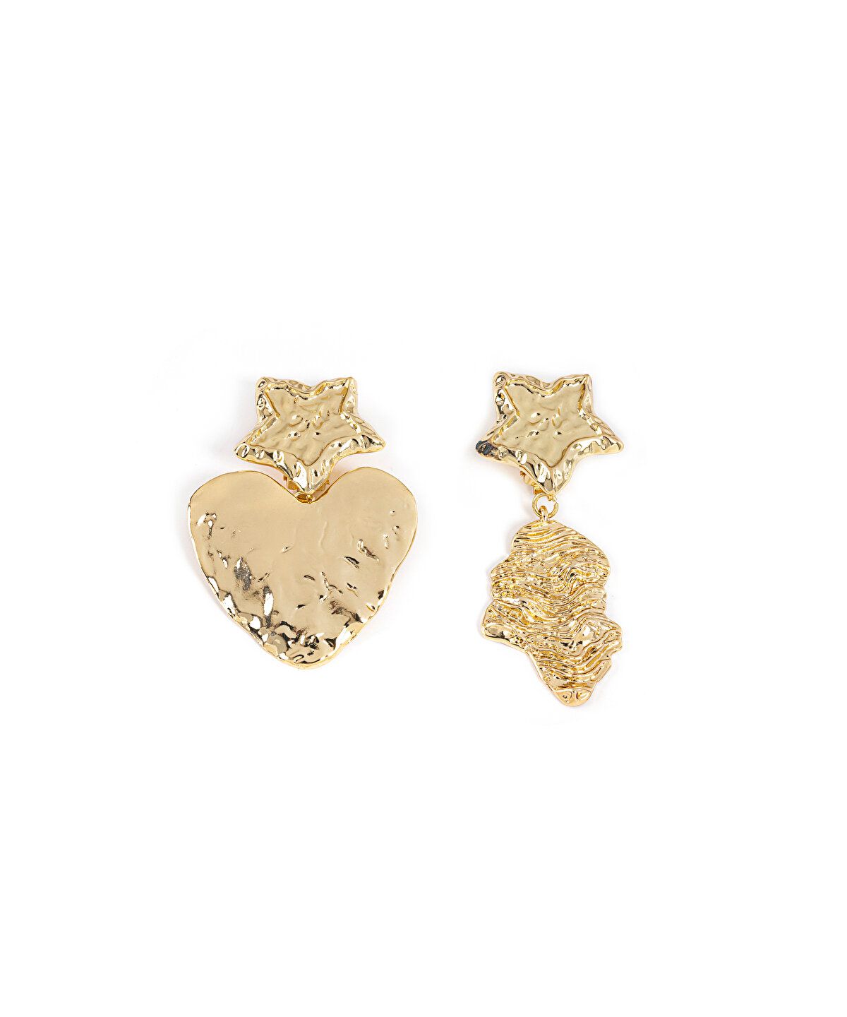 Gold color earrings with a heart and stars, magic realism