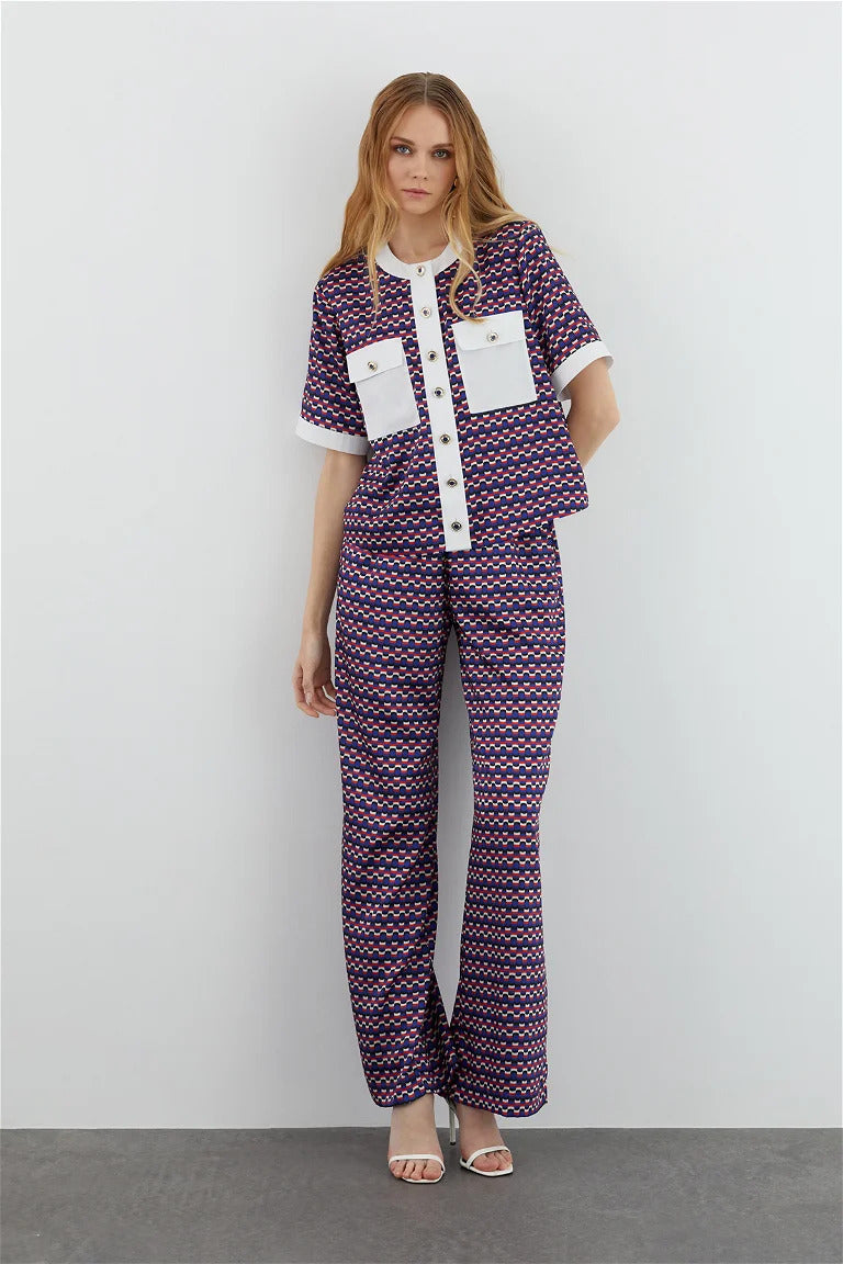 Patterned Shirt and Pants Suit