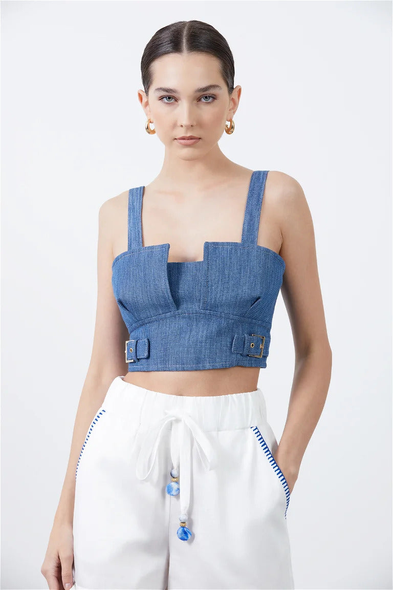 Strap Belt Detail Crop Top