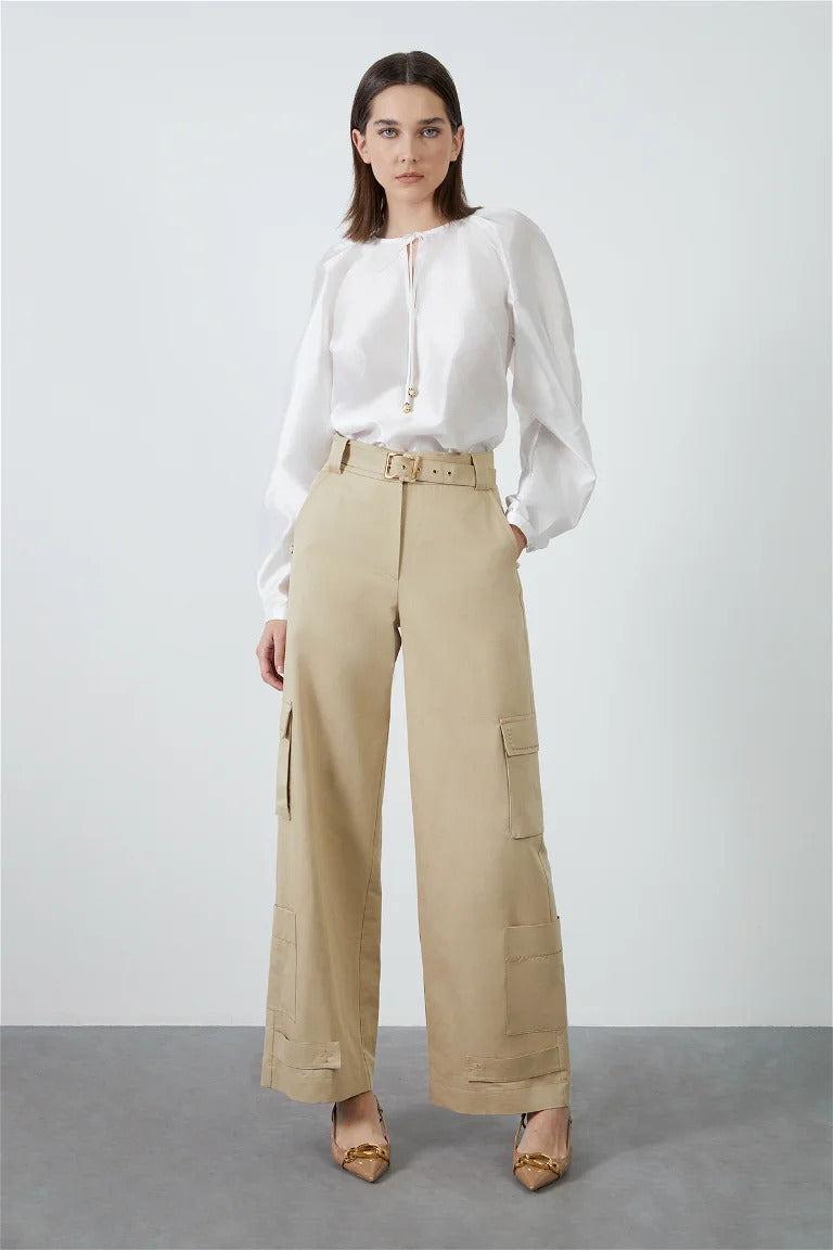 Beige Pants with Pocket Detail