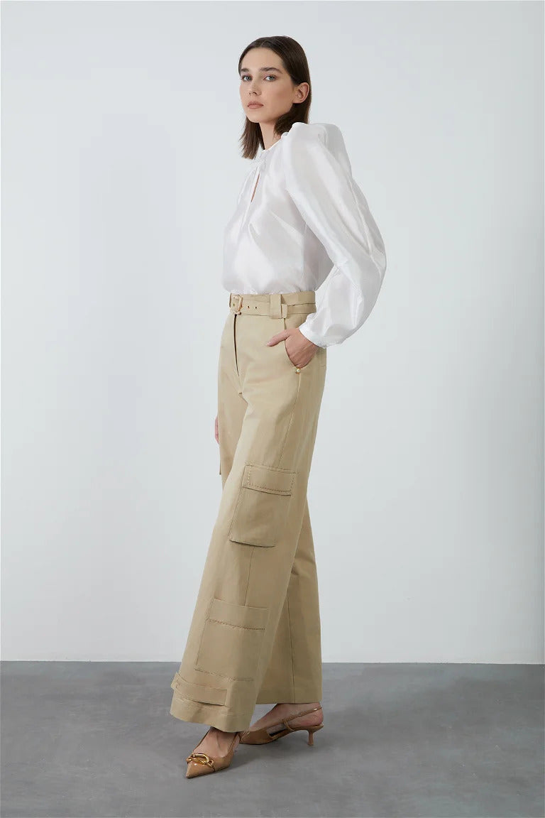 Beige Pants with Pocket Detail