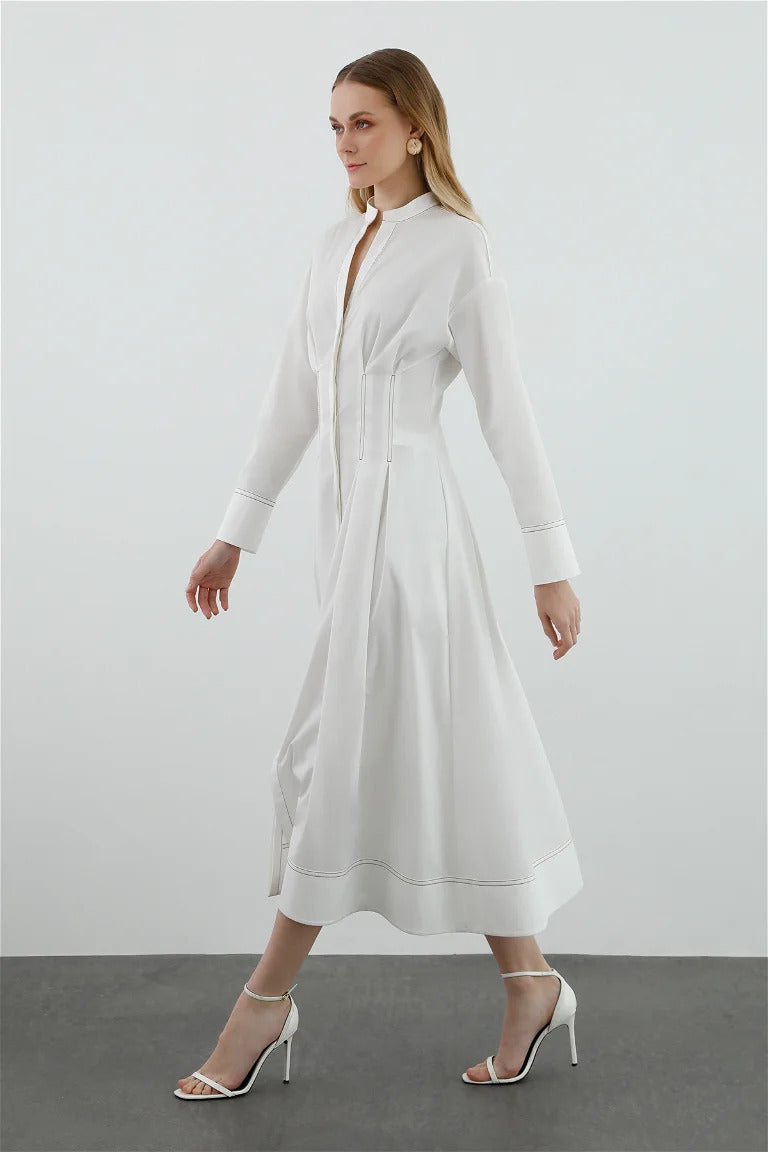 High Neck Long Sleeve White Dress