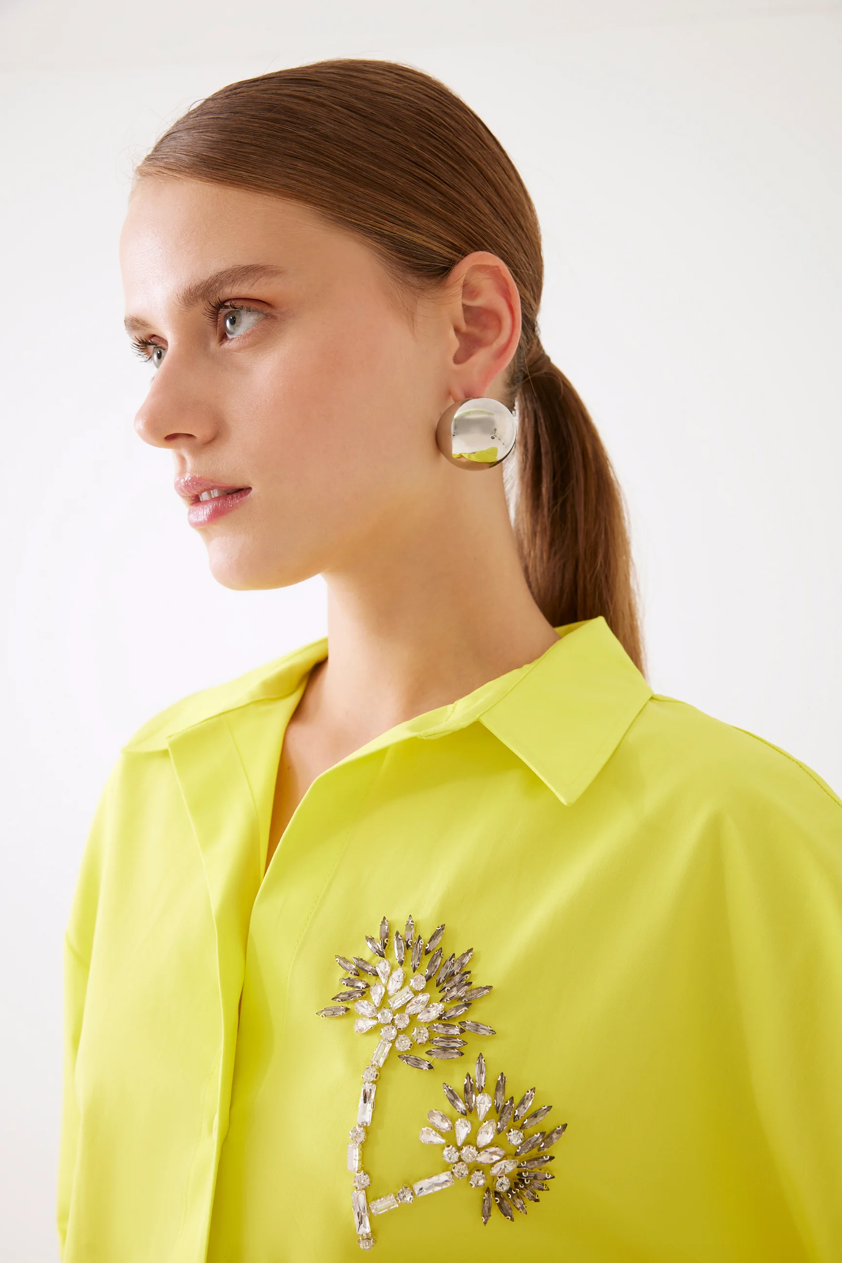 Yellow Embroidered Long Sleeve Thistle Shirt