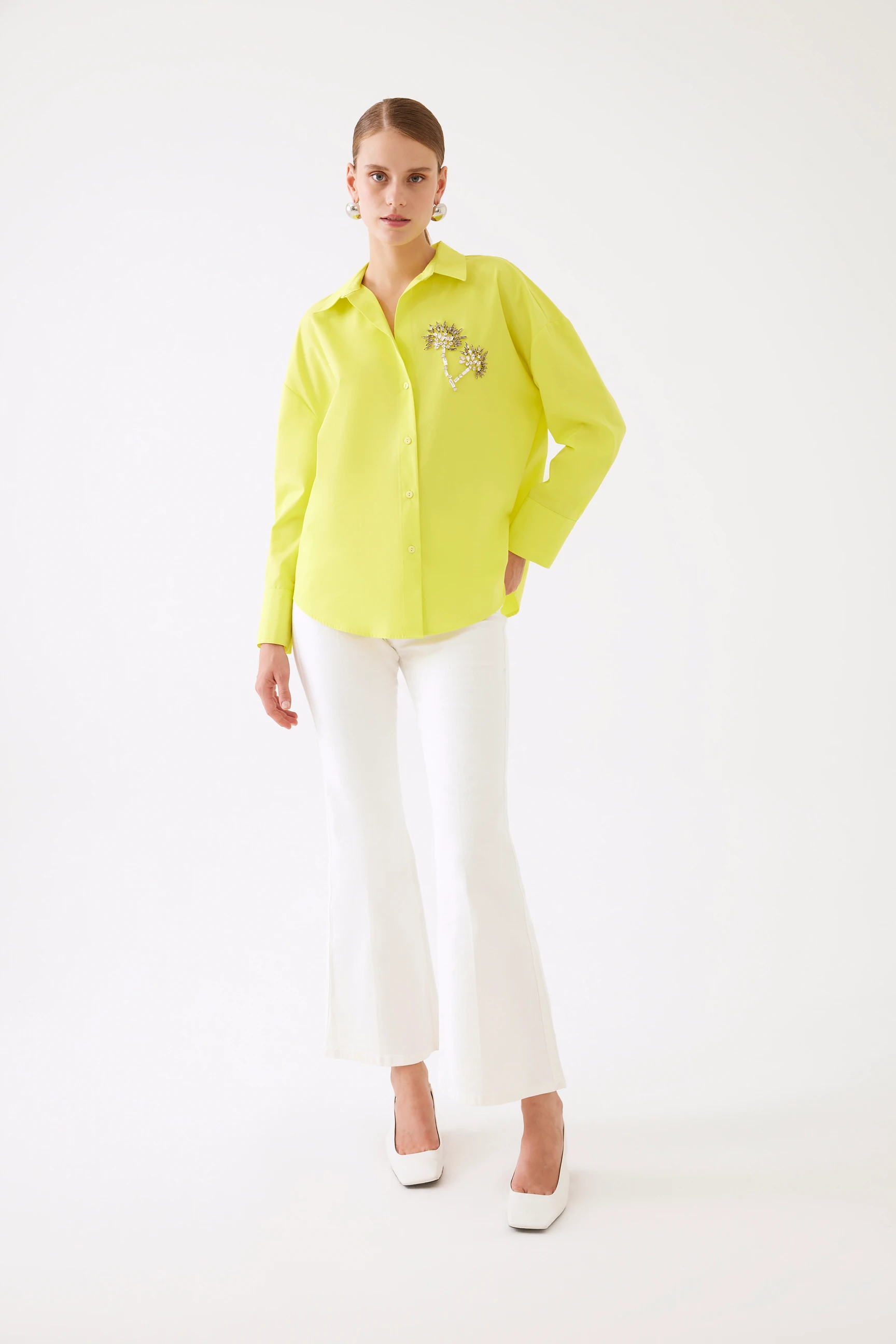 Yellow Embroidered Long Sleeve Thistle Shirt