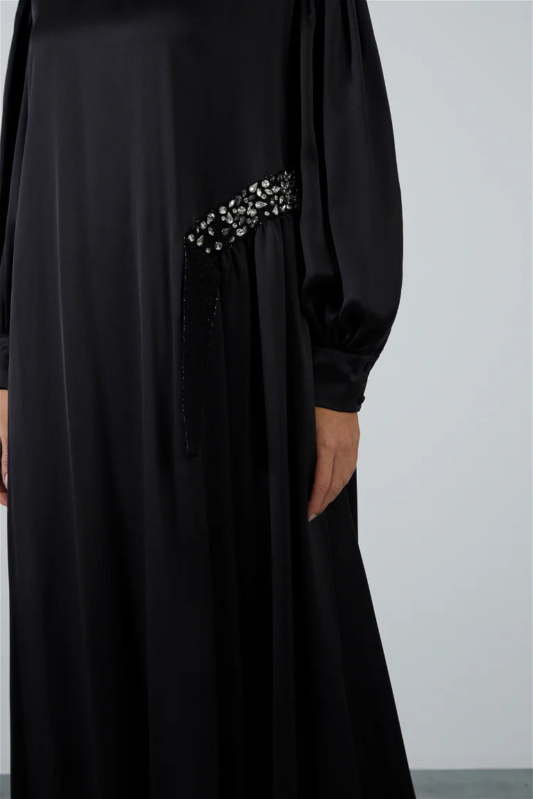 Embroidered Long Black Dress