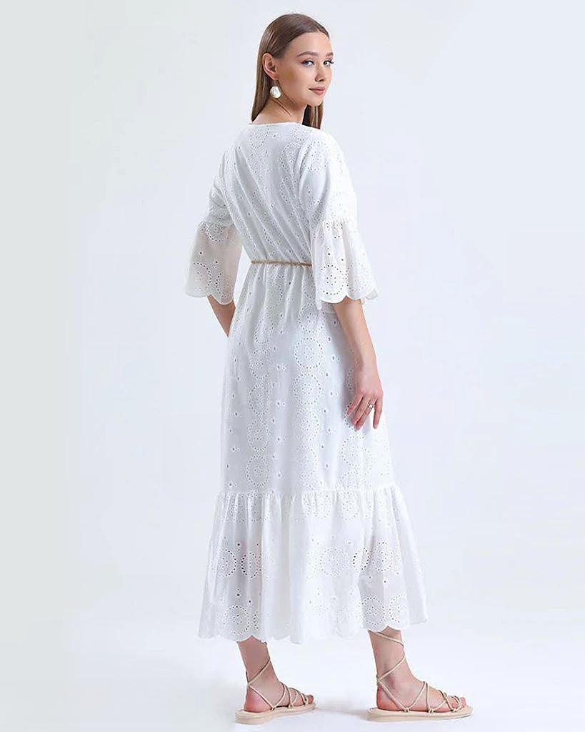 Belted Embroidered Maxi Dress V