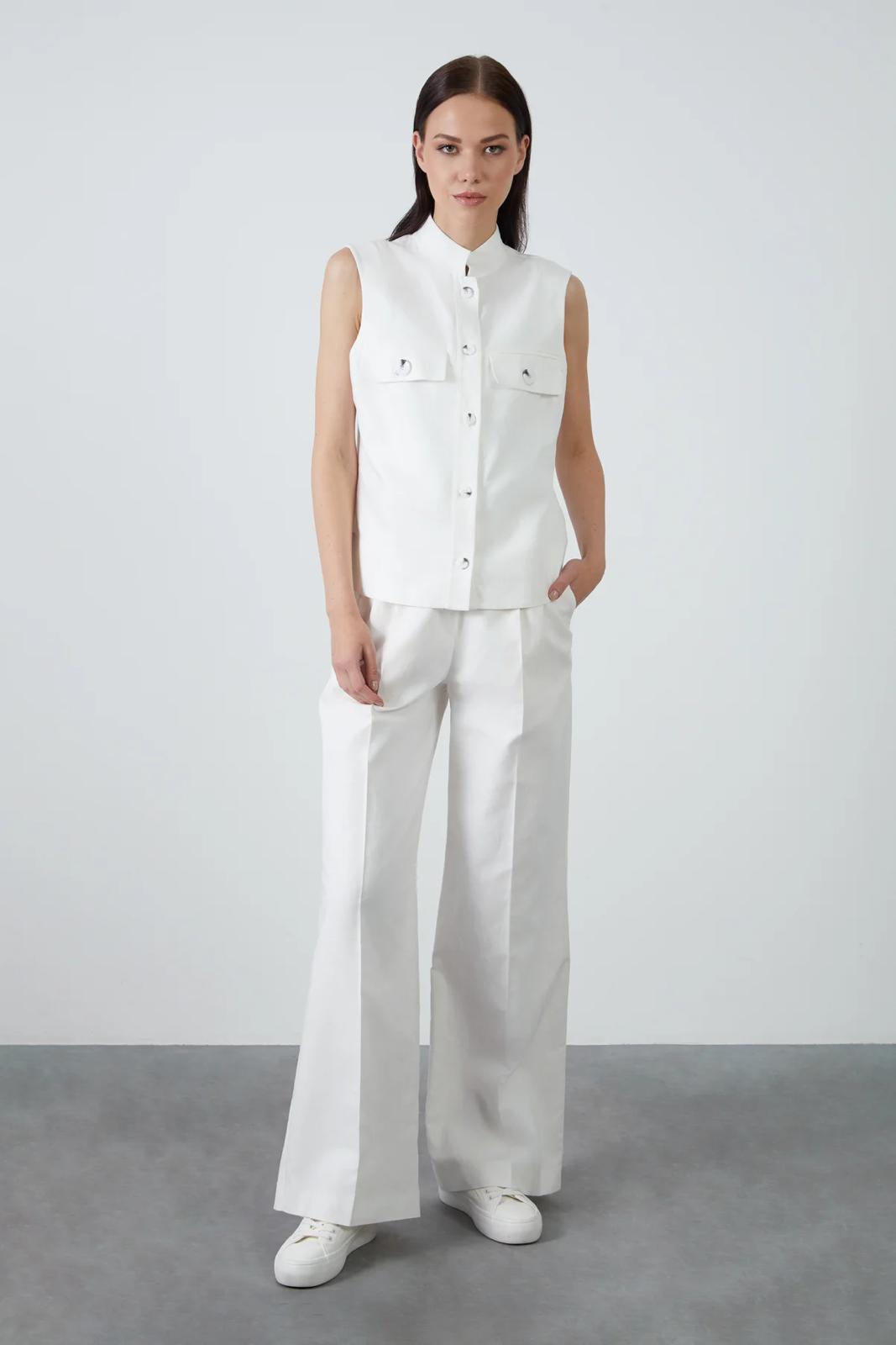 Ecru Linen Vest with Bone Button Details