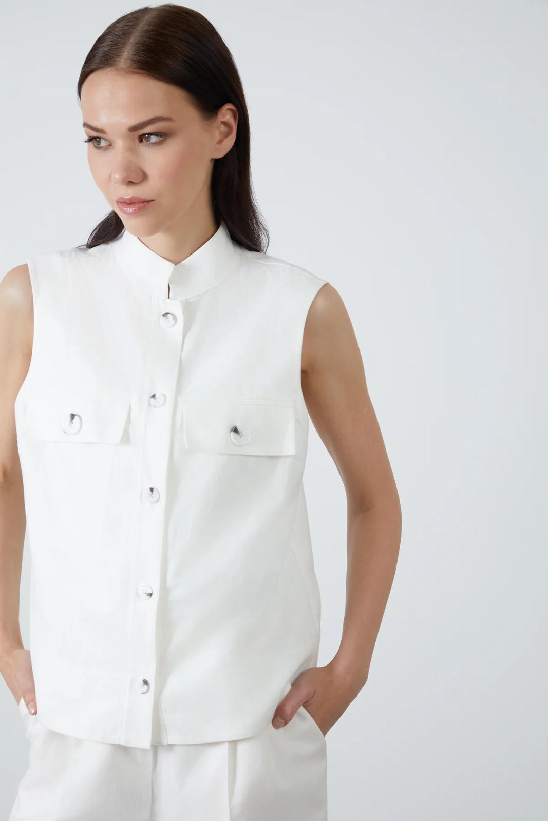 Ecru Linen Vest with Bone Button Details