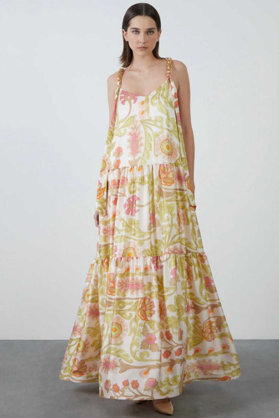 Floral Pattern Powder Maxi Dress