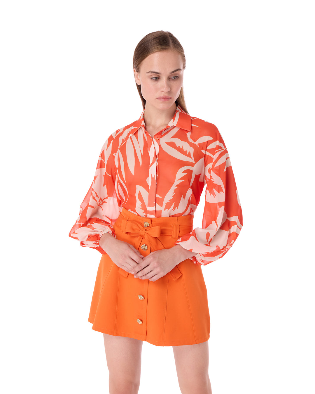 Orange East Wind Blouse and Skirt Set