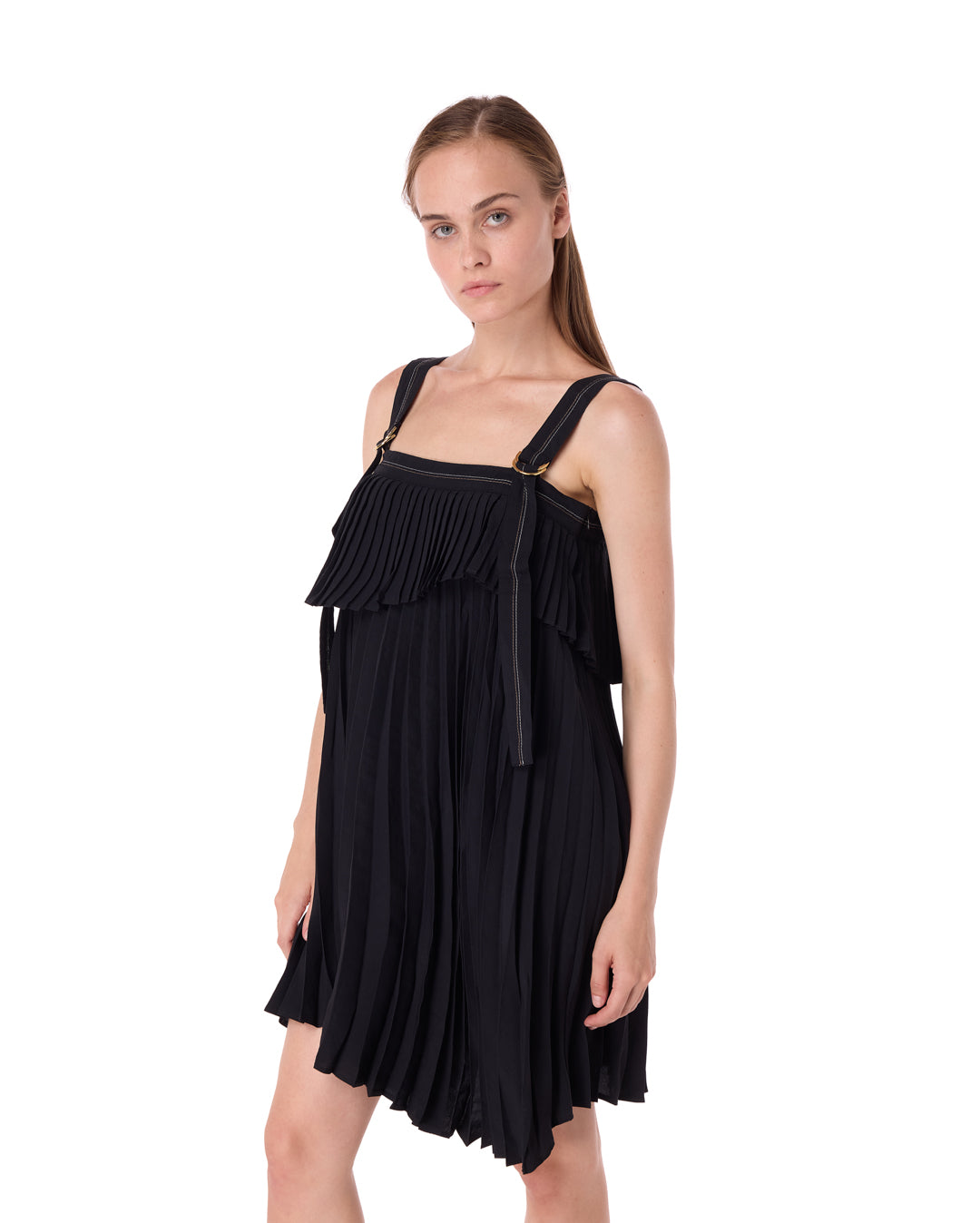 Midnight Elegance Pleated Midi Dress