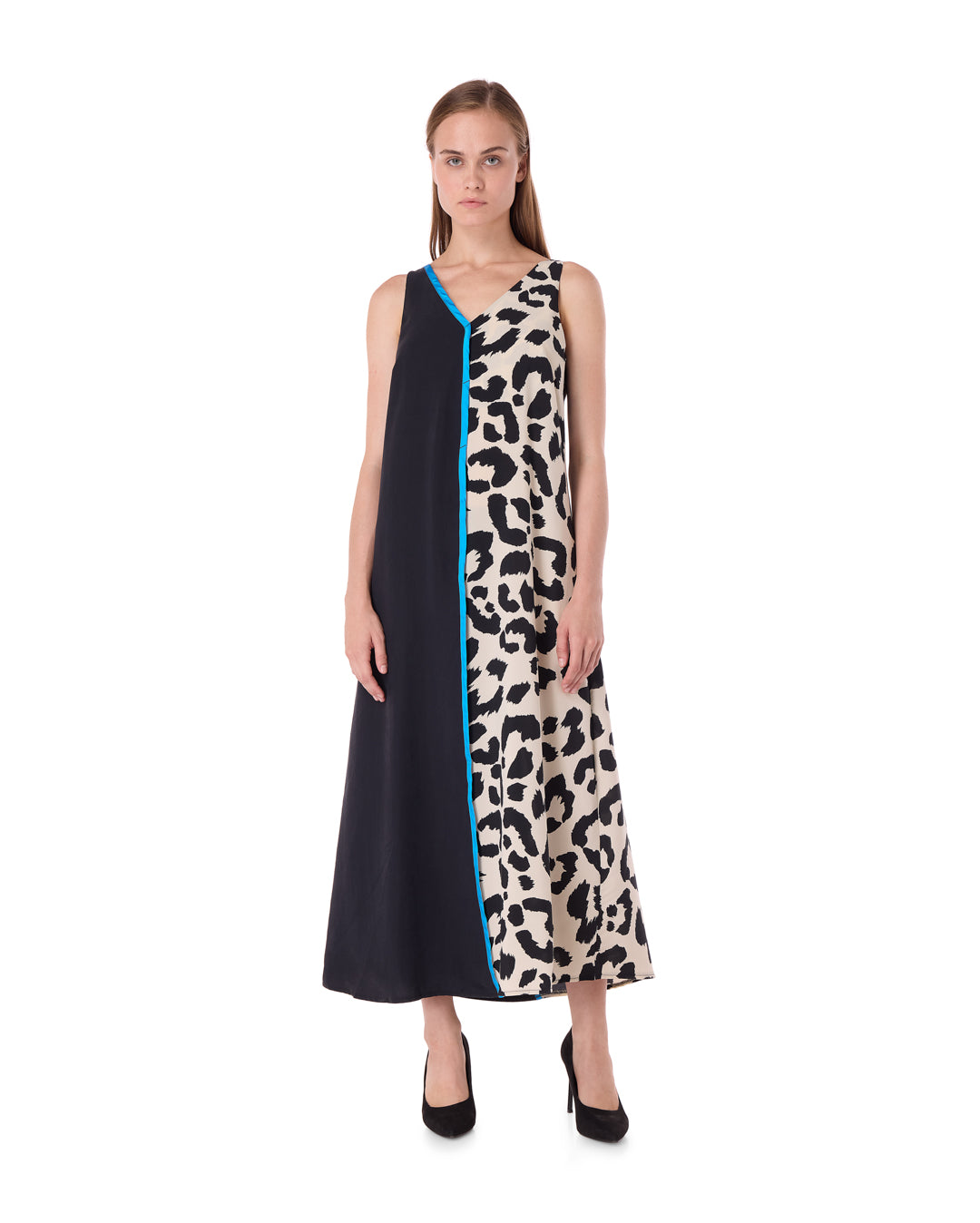 Half Leopard and Half Black Stylish Dress