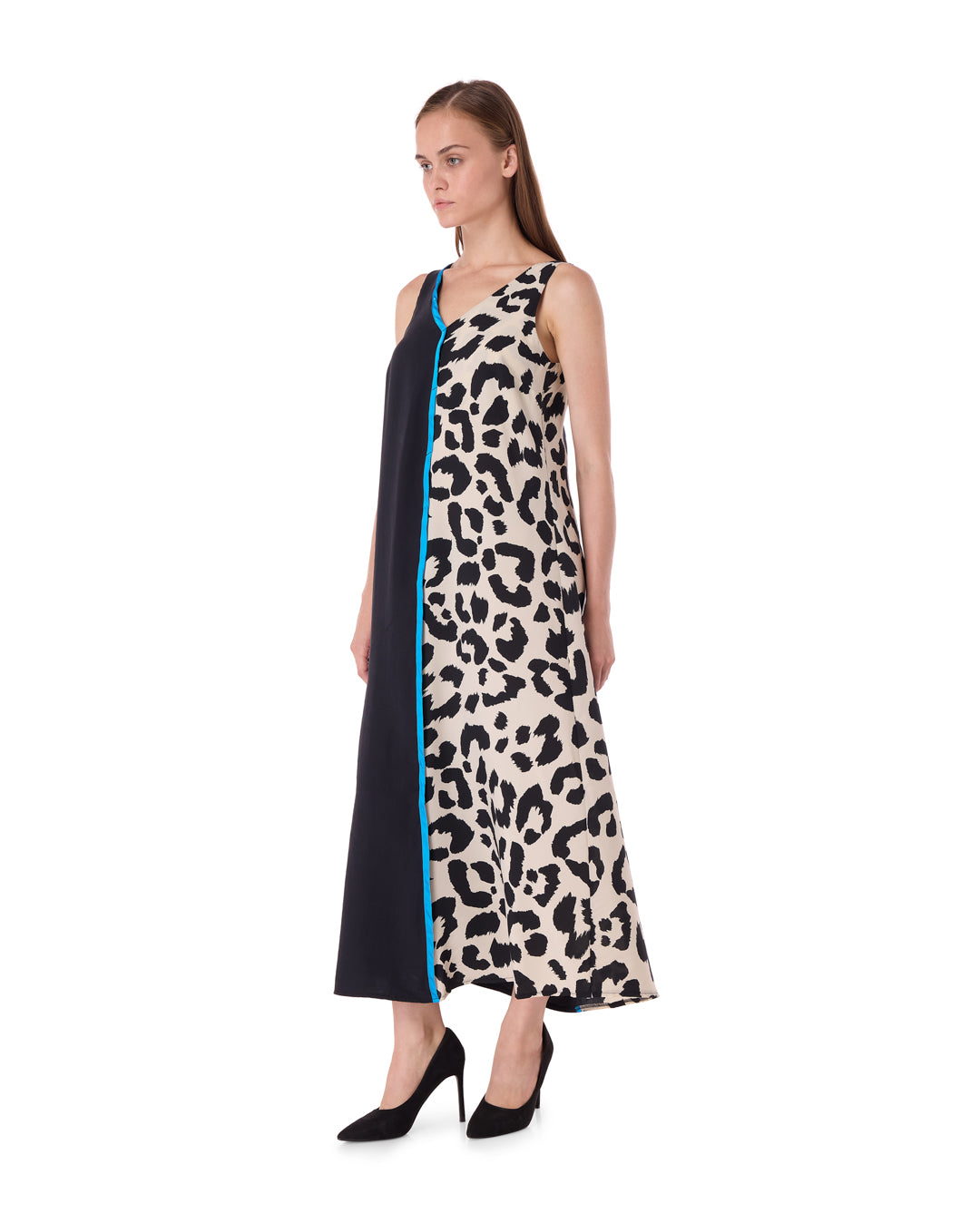 Half Leopard and Half Black Stylish Dress